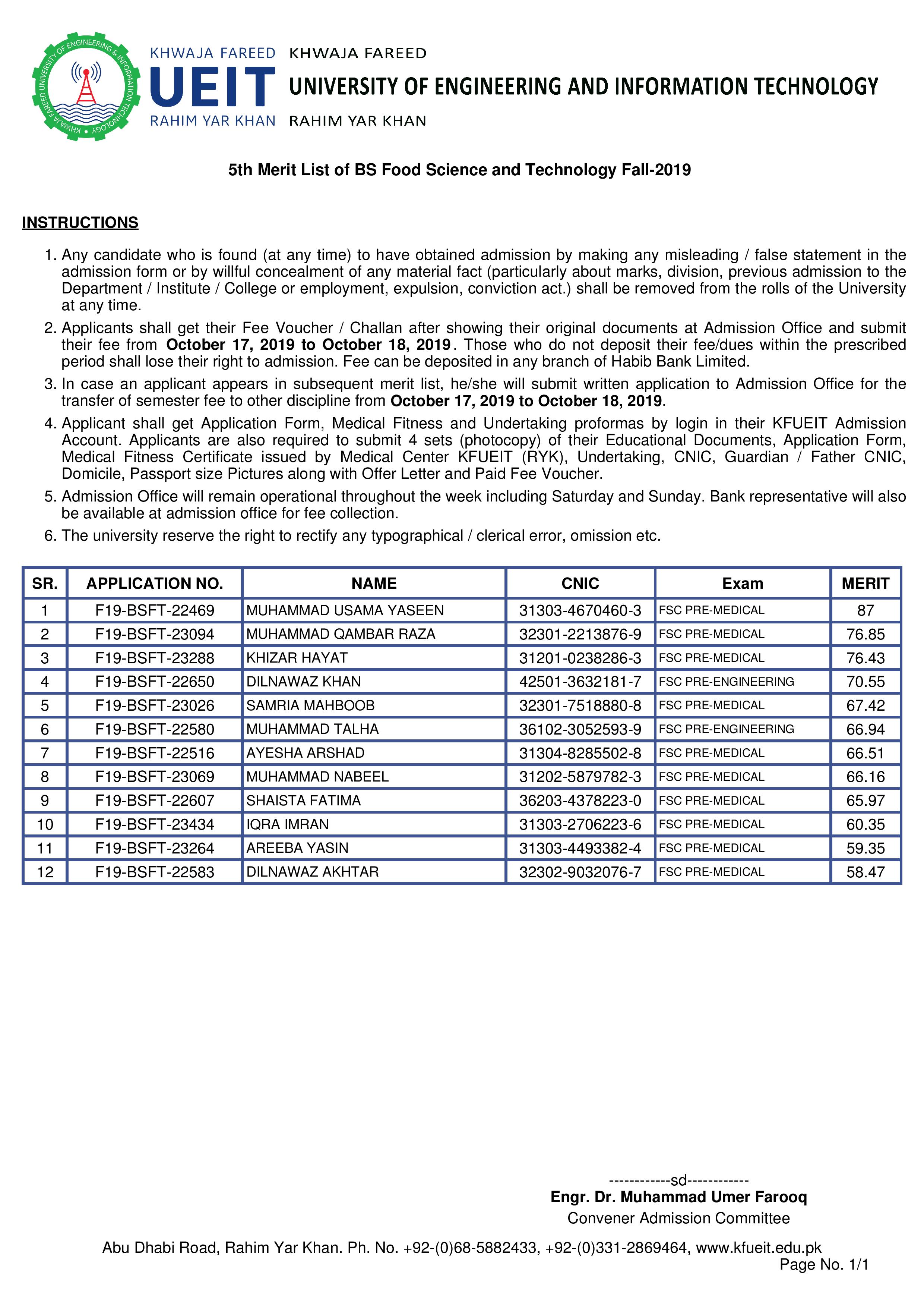 5th Merit List of BS Food Science and Technology Fall-2019-page-001