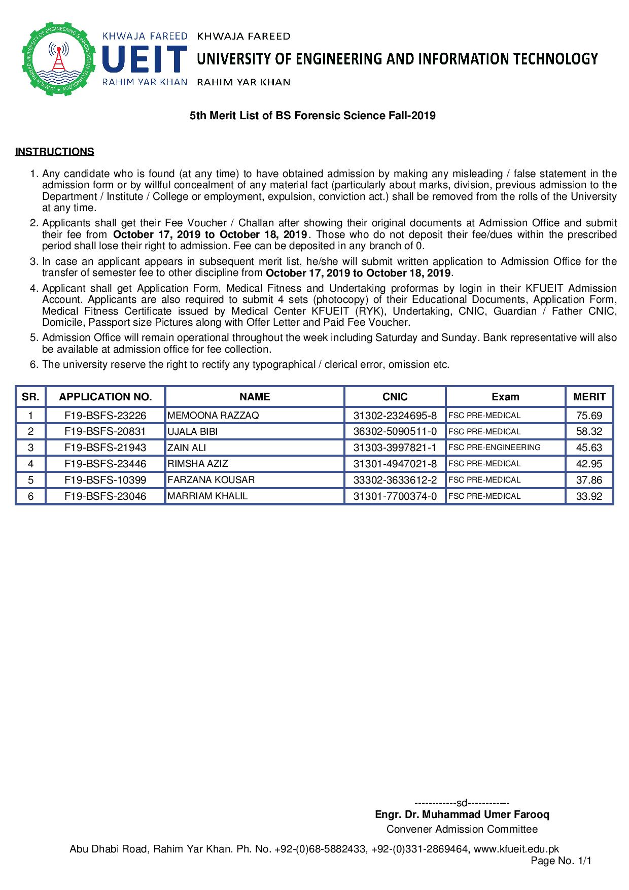 5th Merit List of BS Forensic Science Fall-2019-page-001