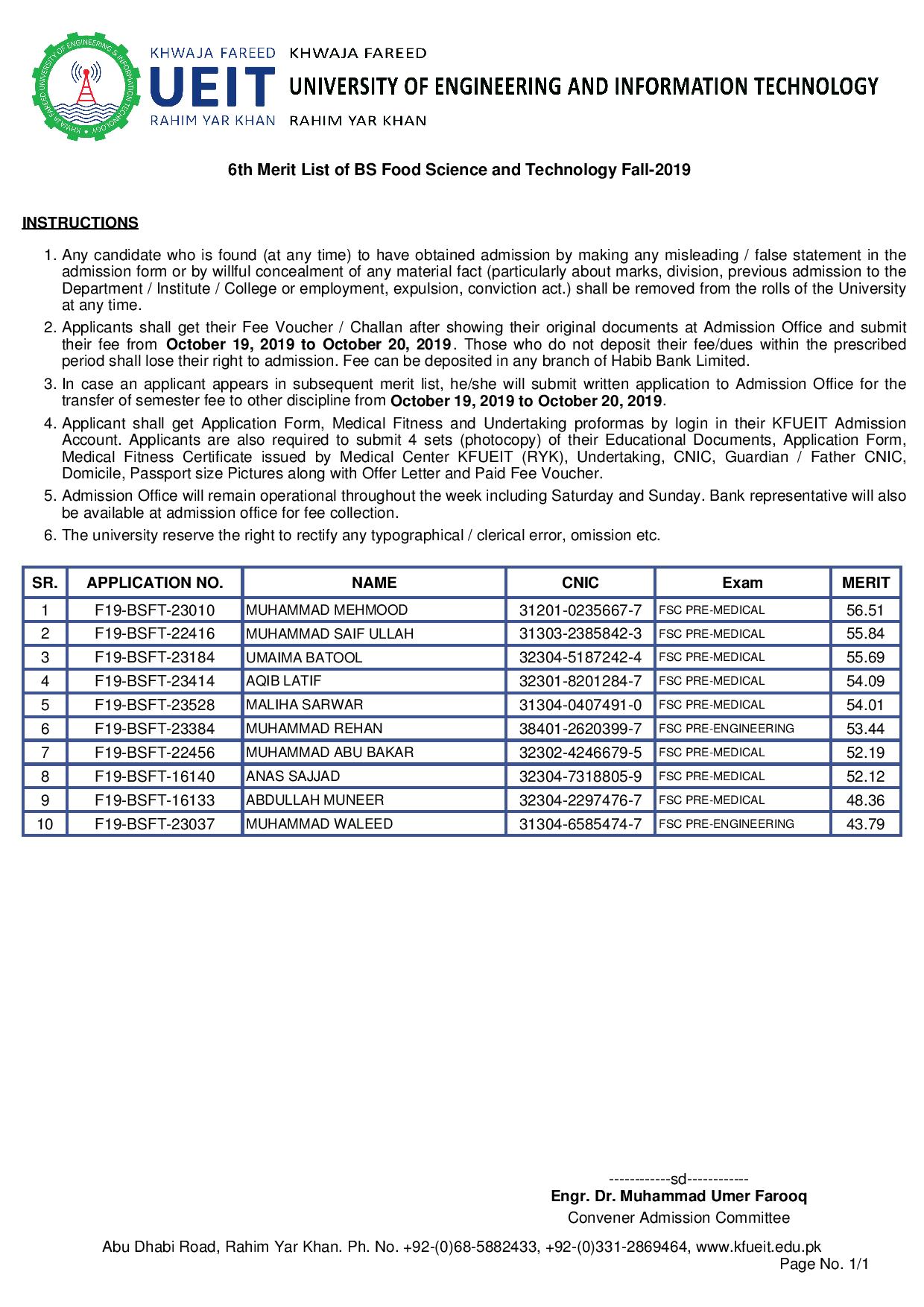 6th Merit List of BS Food Science and Technology Fall-2019-page-001