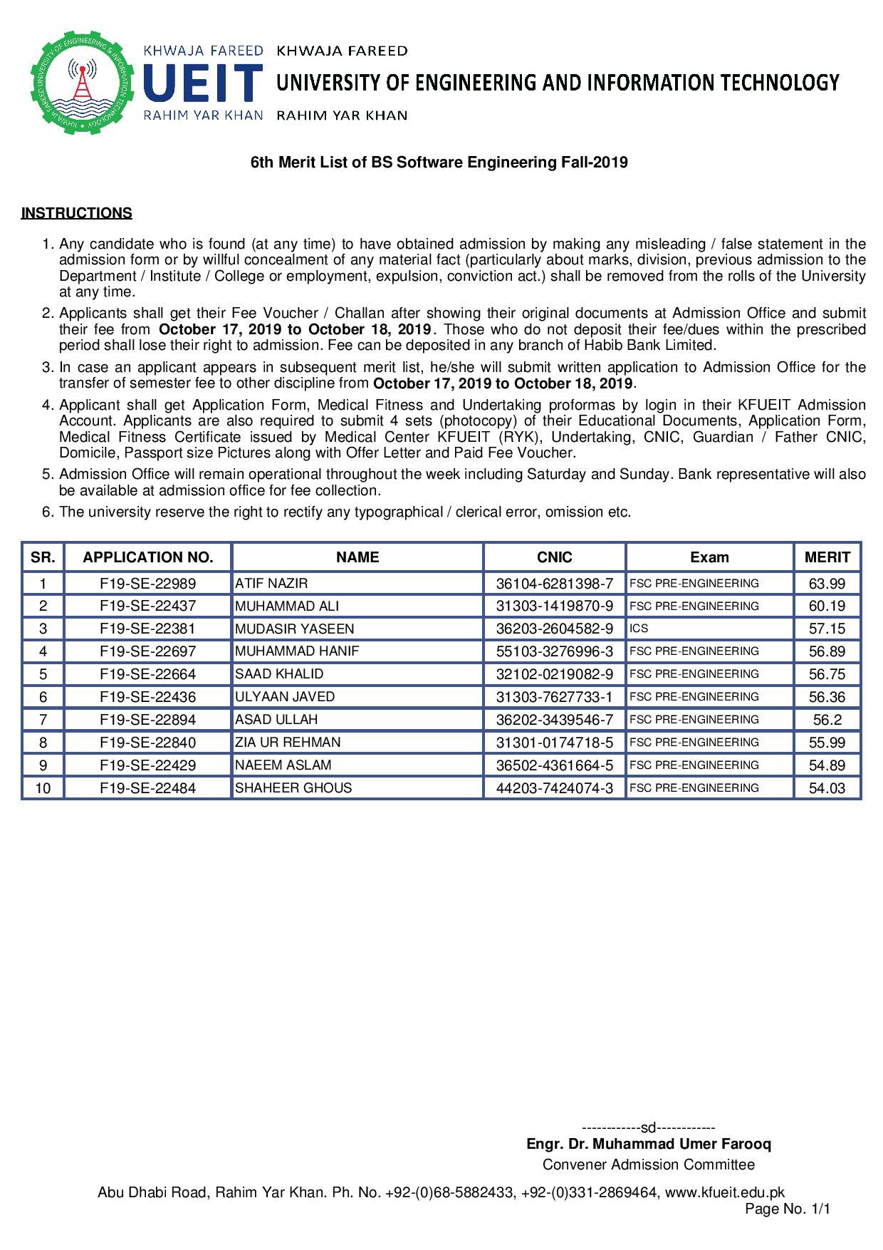 6th Merit List of BS Software Engineering Fall-2019-page-001