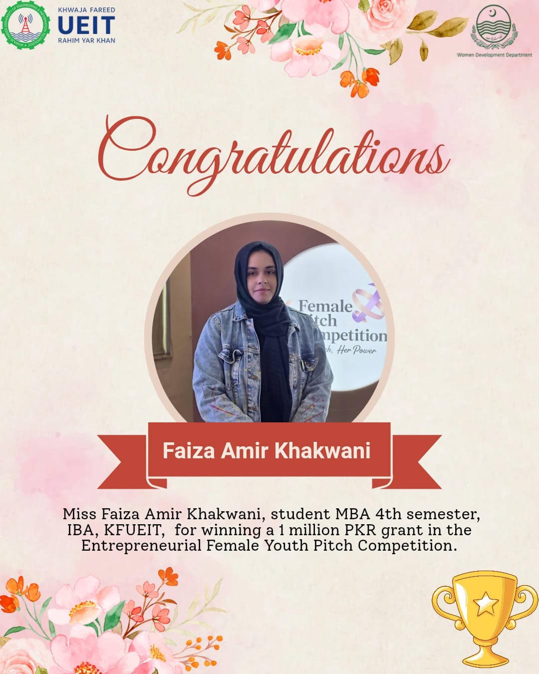 Huge Congratulations to the winner of “Entrepreneurial Female Youth Pitch Competition”
